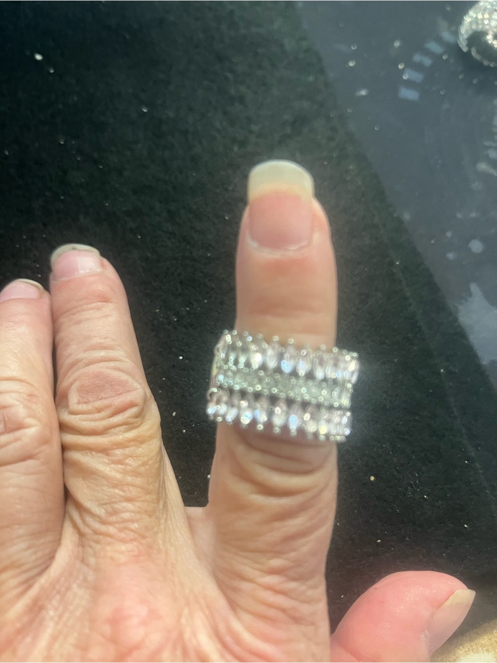 Sparkling Multi-Row Silver Crystal Ring - Elegant Women's Jewelry stretch